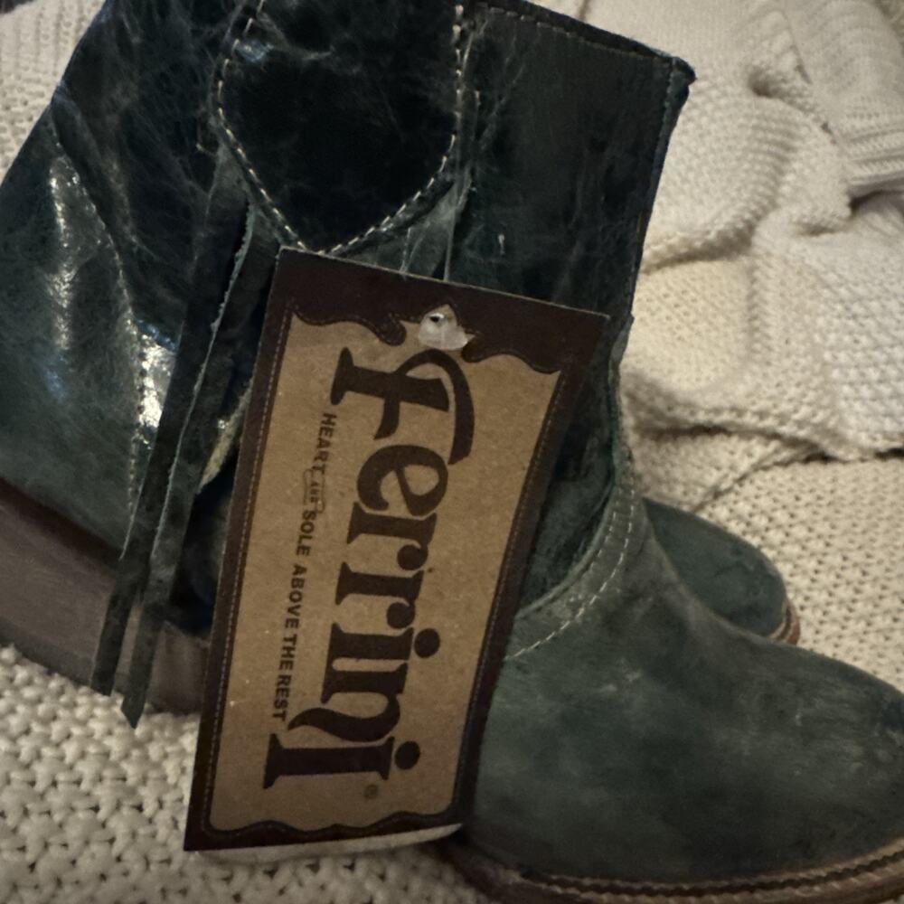 Ferrini Womens Fringe Leather Boots Booties Ankle Handcrafted Turquoise 6.5 NWT - Picture 6 of 9